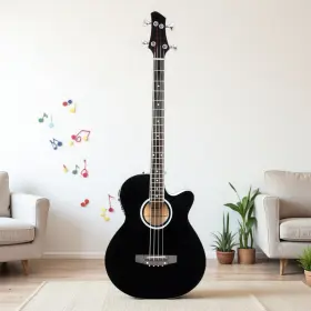 Jt-09416455 Juhomiee 4-string Electric-acoustic Bass Guitar Set - Basswood Body Cutaway Eq Black