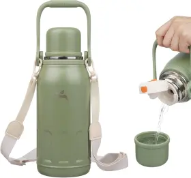 Konokyo 744110064803 Insulated Water Bottle With Handle And Strap Vacuum Travel Tumbler Cup Lid
