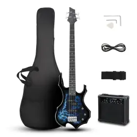 Kt-ebs-531 Ktaxon Electric Bass Guitar Full Size Flame Design Set With 20 Watt Amplifier