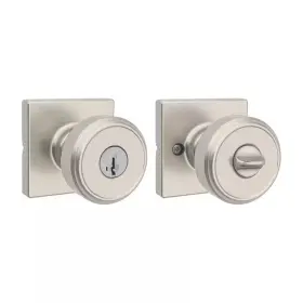Kwikset 445023156120 Maven Satin Nickel Square Keyed Entry Doorknob With Smart Key Technology