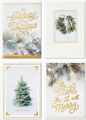 5xpx2327 Marketing Company Llc Office Boxed Christmas Cards Assortment White And Gold 40 Envelopes