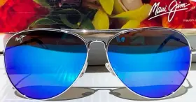 B264-17 Maui Jim Mavericks Aviator Blue Mirror Titanium Sunglasses Polarized
