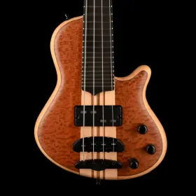08may076 Mayones Cali4 Bass 17.5 Inch Scale Quilted 5a Mahogany Top Swamp Ash Back Ebony Bo