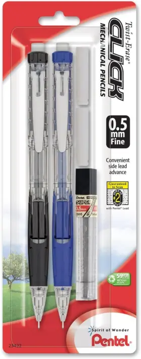 Pd275tlebp2 Of America Ltd. Twist Erase Click Automatic Pencil With 2 Eraser Refills And Lead 0.5m