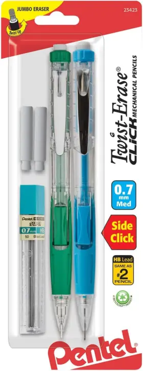 Pd277tlebp2 Of America Ltd. Twist Erase Click Automatic Pencil With 2 Eraser Refills And Lead 0.7m
