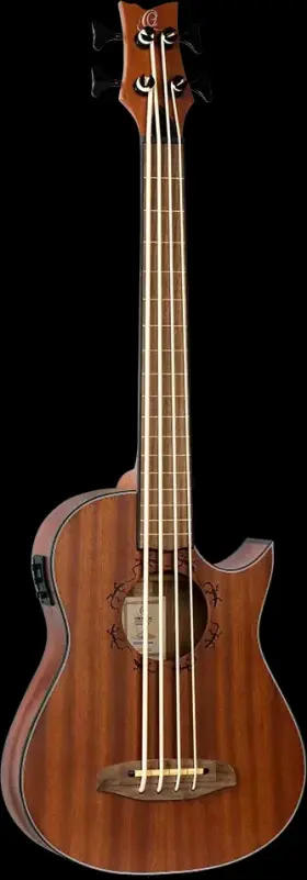 Ortega Guitars 840553027464 Lizard Series Long Scale Uke Bass Natural Finish With Deluxe Bag