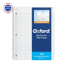 1002097 Oxford Reinforced Filler Paper 8.5 X 11 Inch College Rule Hole Punched Lined