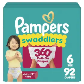 Pampers 030772133446 Diapers Swaddlers 360 Size 6 92 Count Leakproof Comfy Designed Easy