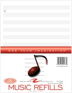 20177 Paper Products Loose Leaf Music Filler 20 Sheets 8.5 Inch X11 With 12 Staves Of Lines