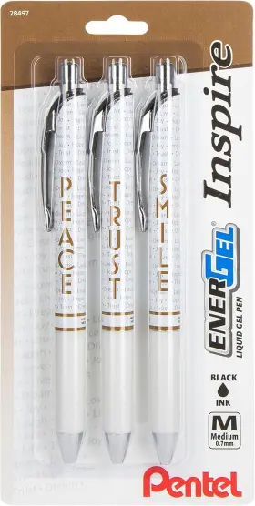 Bl77inspbp3m Pentel Energel Inspire Peace/trust/smile 0.7mm Medium Line Black Ink Pack O