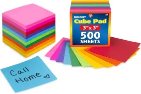 61533 Products Inc. Note Paper Cube - 3 Inch Square Non-sticky Memo Pad 500 Sheets In 10 Assorted Brig