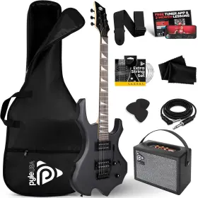 Pmgtrkt101 Pyle Heavy Metal Eg Fire Electric Guitar Axe With Amplifier Kit Full Size Inst
