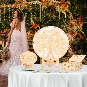 Ranervz-wfba1a25 Ranervz 86pcs Wedding Guest Book Alternative Wooden Sign In Tree Frame Baby Shower