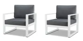 Real Flame 752370961138 2 Baltic White Aluminum Outdoor Chairs With Grey Cushions