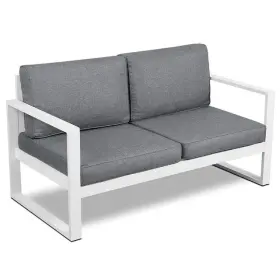 Real Flame 752370962425 Baltic White Aluminum Outdoor Loveseat With Grey Cushions