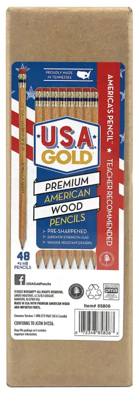 85806 Roseart U.s.a. Gold Pre-sharpened American Wood Cased #2 Hb Natural Pencils 48