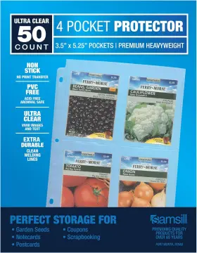 41224 Samsill 50 Pack Heavy Weight 4 Pocket Garden Seeds Storage Clear Sheet Protector
