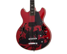Schecter 810051474367 Simon Gallup Signature Corsair Bass - Red With Black Lion Graphic B-stock