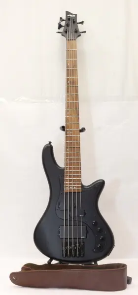 2523 Schecter Guitar Research Stiletto Stealth-5 Electric Bass Satin Black Levys Wide Strap