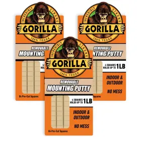 104991 The Gorilla Glue Company Mounting Putty Natural Tan Color 84 Pre-cut Squares Pack Of 3