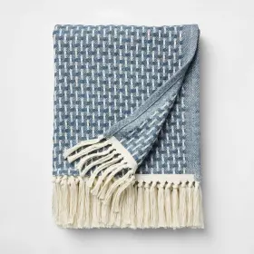 Threshold 196761455002 50 Inch X60 Throw Woven Pattern Medium Blue/cream - Designed With Studio