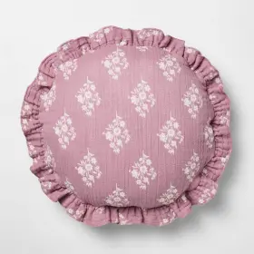 Threshold 198420089429 Round Ruffle Floral Jacquard Pillow Purple/cream - Designed With Stud