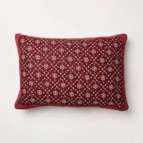 Threshold 198420994549 14 Inch X20 Velvet With Snowflake Pillow Burgundy- Designed Studio M