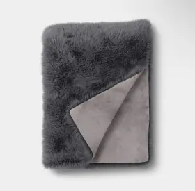 Threshold 198420995065 Faux Fur Throw Blanket Gray -