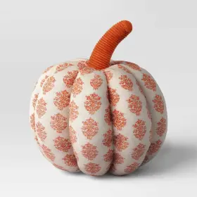 Threshold 198850886704 Block Print Shaped Pumpkin Throw Pillow Orange -