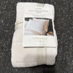 Threshold 490601539076 Standard Channel Stitch Velvet Quilt Sham Cream - Oeko-tex Certified