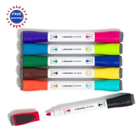 507u06-24 U Brands Fine Tip Dry Erase Markers Set Eraser Magnetic Double Ended Whiteboard