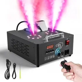 Zq10136 U King 2000w Double Spray Fog Machine Rgb 16 Led Lights Dmx Stage Halloween Smoke Maker
