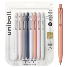 70670 Uni-ball Gel Ink Rollerball Pens 8 Pack Black Medium Point Uniball Zento Smooth Writing