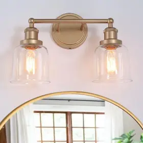 Uolfin 810070945473 Coastal Bell Bathroom Vanity Light 2-light Brass Gold Transitional Powder Room W