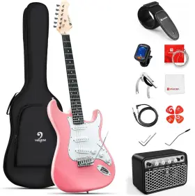 Veg-2 Vangoa 39 Inch Full Size Electric Guitar Beginner Kit Solid Body Pink With Amp Pack