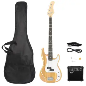 Vasitelan 766717898858 Electric Bass Guitar 4 String With 20 Watt Burlywood
