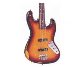Vintage 051548010537 Icon Series V74 Distressed Fretless Bass - Sunset Sunburst Used