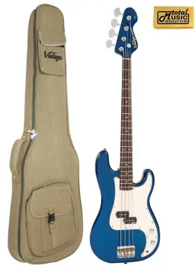V4bbl-bag Vintage Guitars V4 Bass Guitar - Bayview Blue V4bbl With Gig Bag