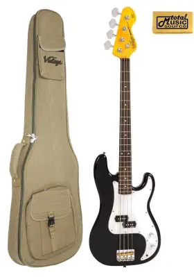 V4bk-bag Vintage Guitars V4 Bass Guitar - Boulevard Black V4bk With Gig Bag