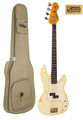 V4mrvw Vintage Guitars Bass Icon Series Distressed Finish White With Gig Bag
