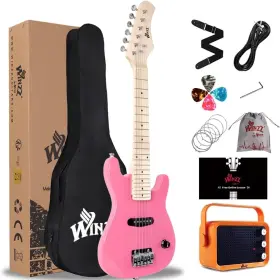 Egm100 Winzz 30 Inches Real Kids Electric Guitar With Beginner Kit Pink