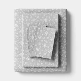 Wondershop 198850528789 King Christmas Cotton Sateen Sheet Set Gray Snowflake -
