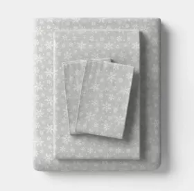 Wondershop 198850528840 Twin/twin Extra Long Christmas Flannel Sheet Set Gray Snowflake -