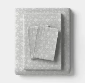 Wondershop 198850529083 King Christmas Flannel Sheet Set Gray Snowflake -