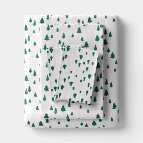 Wondershop 198850919372 King Christmas Holiday Cotton Sateen Sheet Set Tree Scene -