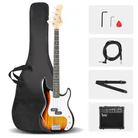 D28egt Xcceries V Electric Bass Guitar Full Size Beginner Kit 4 String Cable Strap Carry Bag