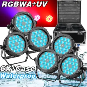 Zq01511 Yoken Bar Colourful Stage Light 6pc Waterproof 270w Rgbwa Uv 18led Par Dmx Dj Wash Spot With Case