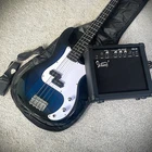 Full-size Blue Electric Bass Guitar Starter Package With 20W Amp And Accessories New. Price: $119.97.