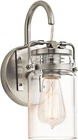 Kichler Brinley 1-LIGHT Brushed Nickel Wall Sconce W/ Clear Glass Shade Used. Price: $29.99.
