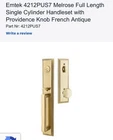 Emtek 4212PUS7 Melrose Single Cylinder Entry Handleset Providence Knob Brass Open. Price: $349.99.